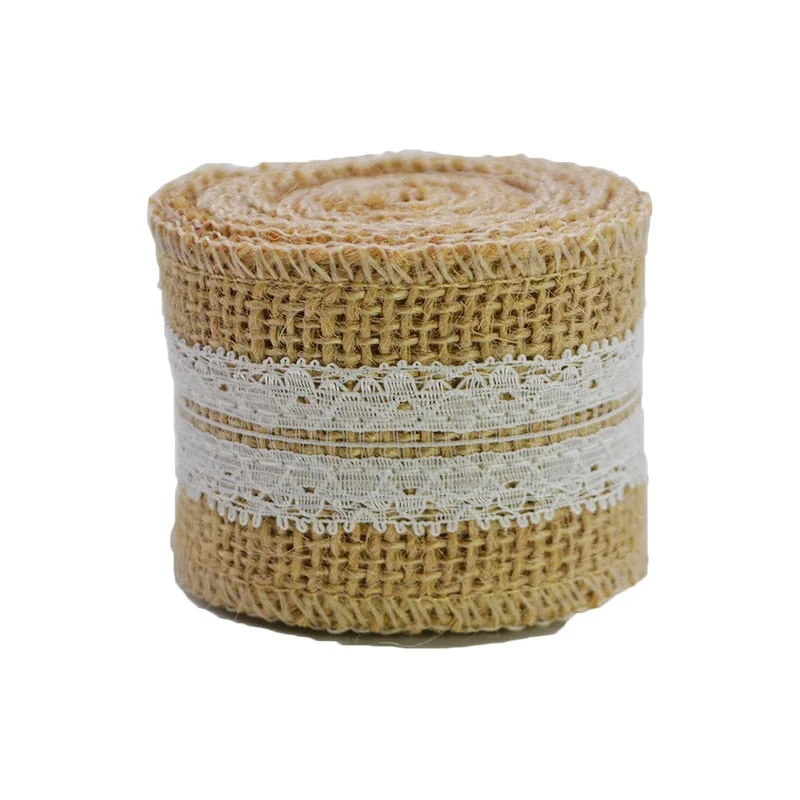2M 5cm Natural Jute Burlap Ribbon Rustic Wedding Decoration Lace Hessian Vintage Wedding Party Table Decor Christmas Supplies