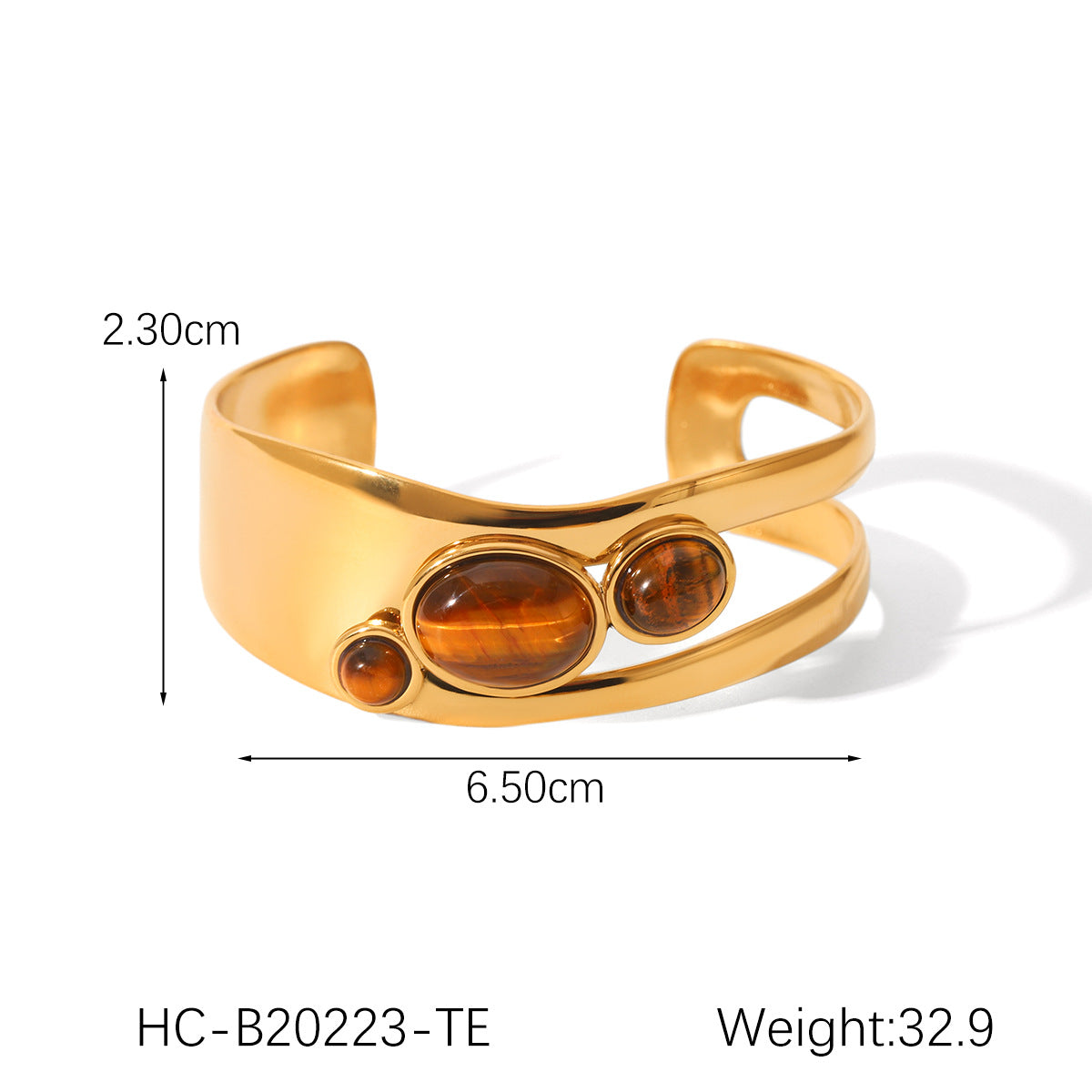 Stainless Steel Hollow Pearl Bracelet Natural Tiger Eye Stone Open Bracelet Retro Titanium Steel Jewelry