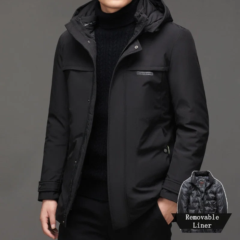 Men‘S Winter Classic Warm Parkas Jacket Coat Men Cotton Removable Liner Autumn Outfits Zipper Pockets Hooded Parka Jackets Men