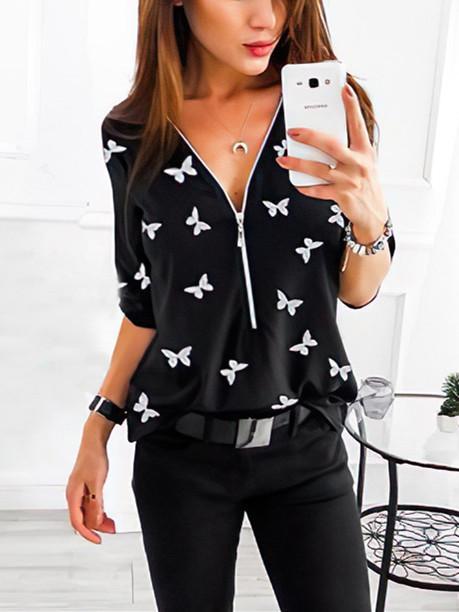 Women Half Sleeve V-neck Solid Color Dress