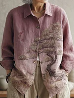 Women's Japanese Floral Art Button Down Comfy Shirt