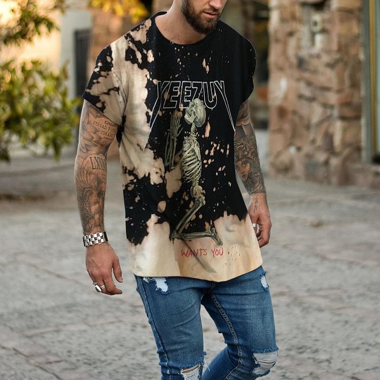 Tie Dying Tshirts Mens Vintage round neck printed short-sleeved t-shirts