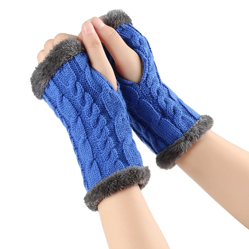 New Autumn And Winter Fleece-lined Wool Gloves Twist Knitted Finger Leakage Plush Oversleeve Warm Thickened Wool Gloves
