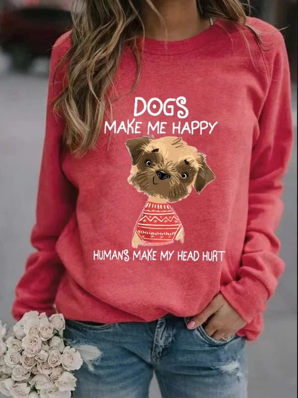 Women's Dogs Make Me Happy Crew Neck Sweatshirt