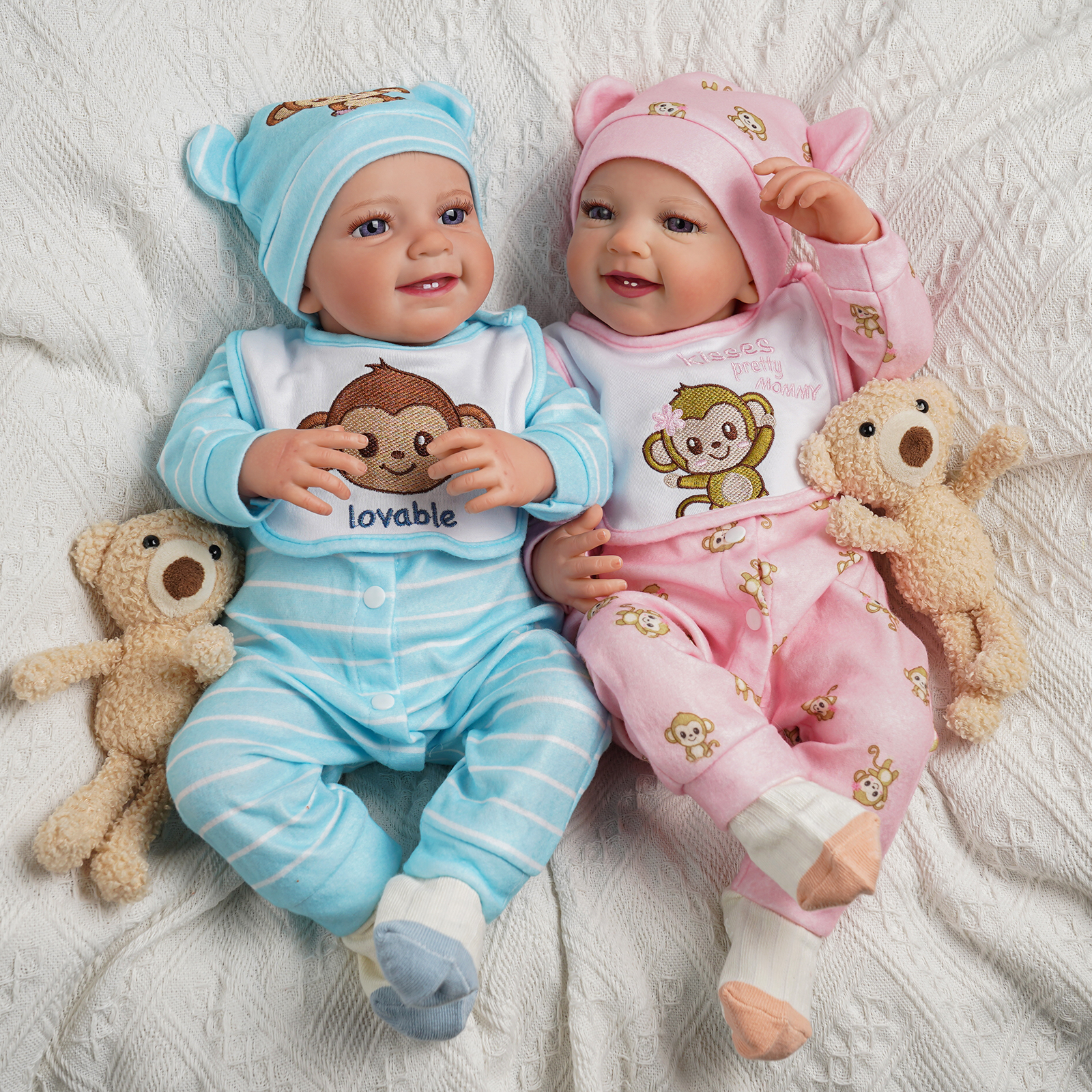Babeside Smiling Reborn Baby Leen 20'' Little Infant Girl Best Gift for Kids Pink & Blue Twins-Talking + Heartbeat Coos and Breath
