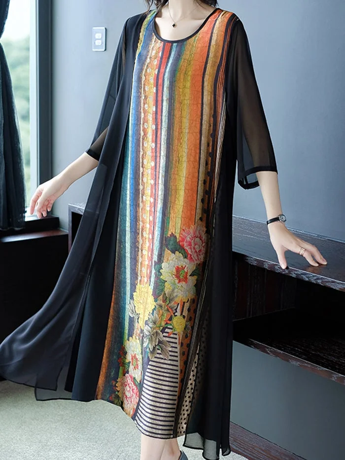 Fashion Print Chiffon Panel Dress