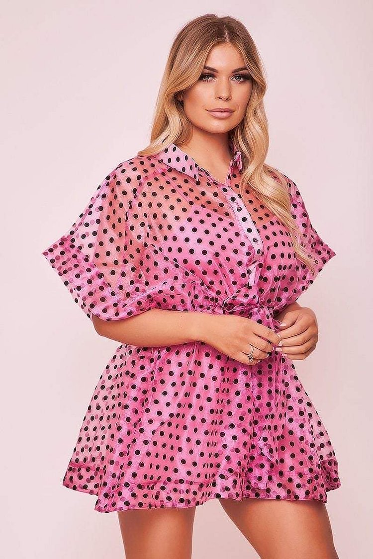 pink polka dot mesh dress