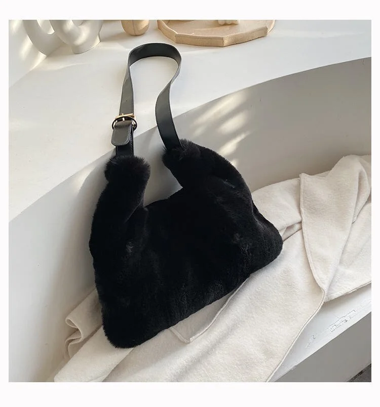 fashion plush shoulder bag for women cute handbags luxury faux fur lady messeneger bag large capacity tote purses 2020 winter