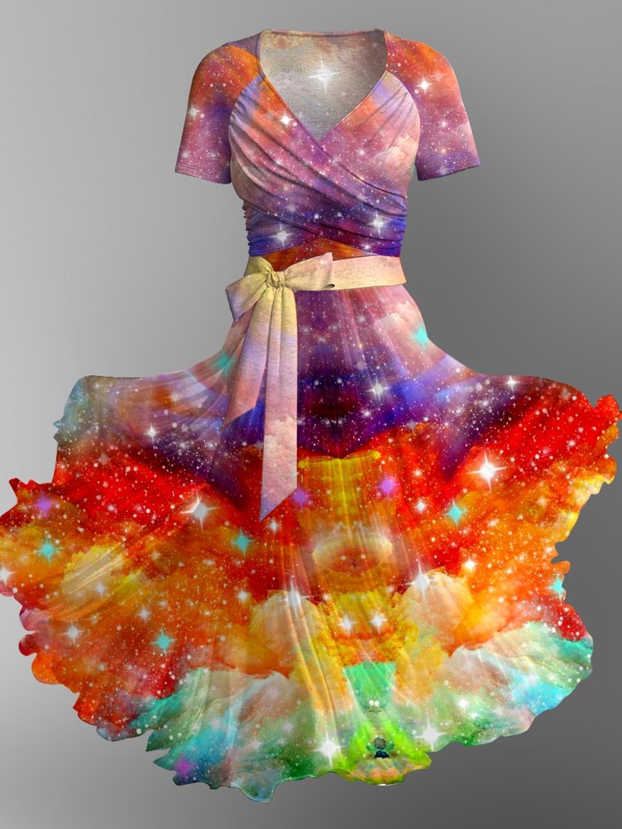 Women's Colorful Printed Flowing Dress Vest Top Two Piece Set