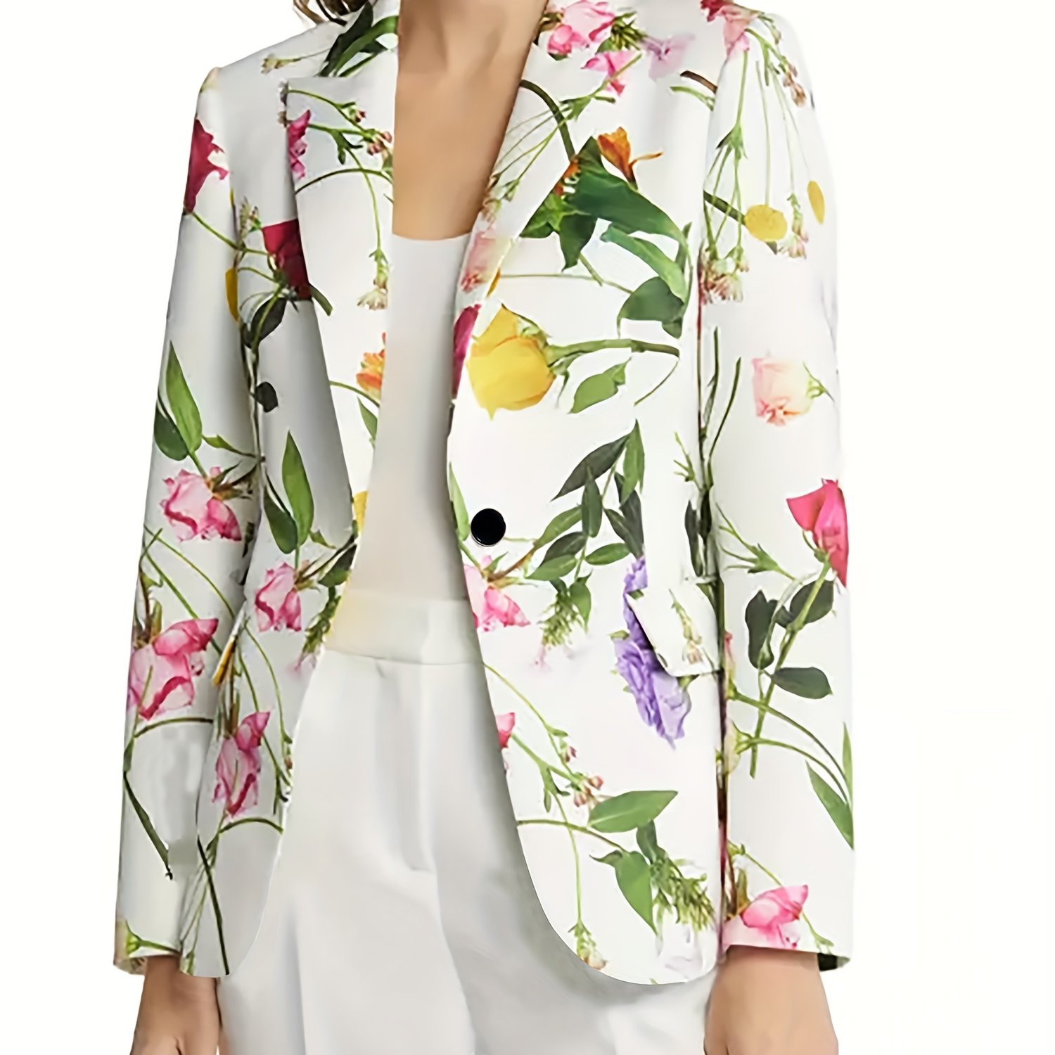 Women'S Elegant Fashion Florals Printed Single Button Long Sleeve Suit Ladies Blazer