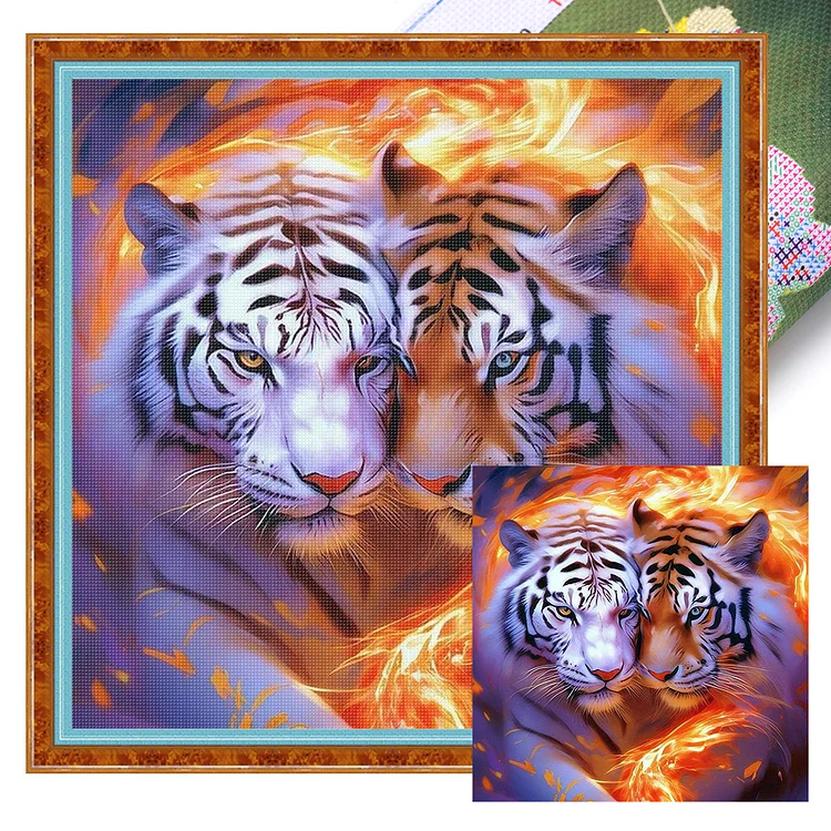 【Huacan Brand】Two Tigers 45*45cm 11CT Stamped Canvas Cross Stitch gbfke