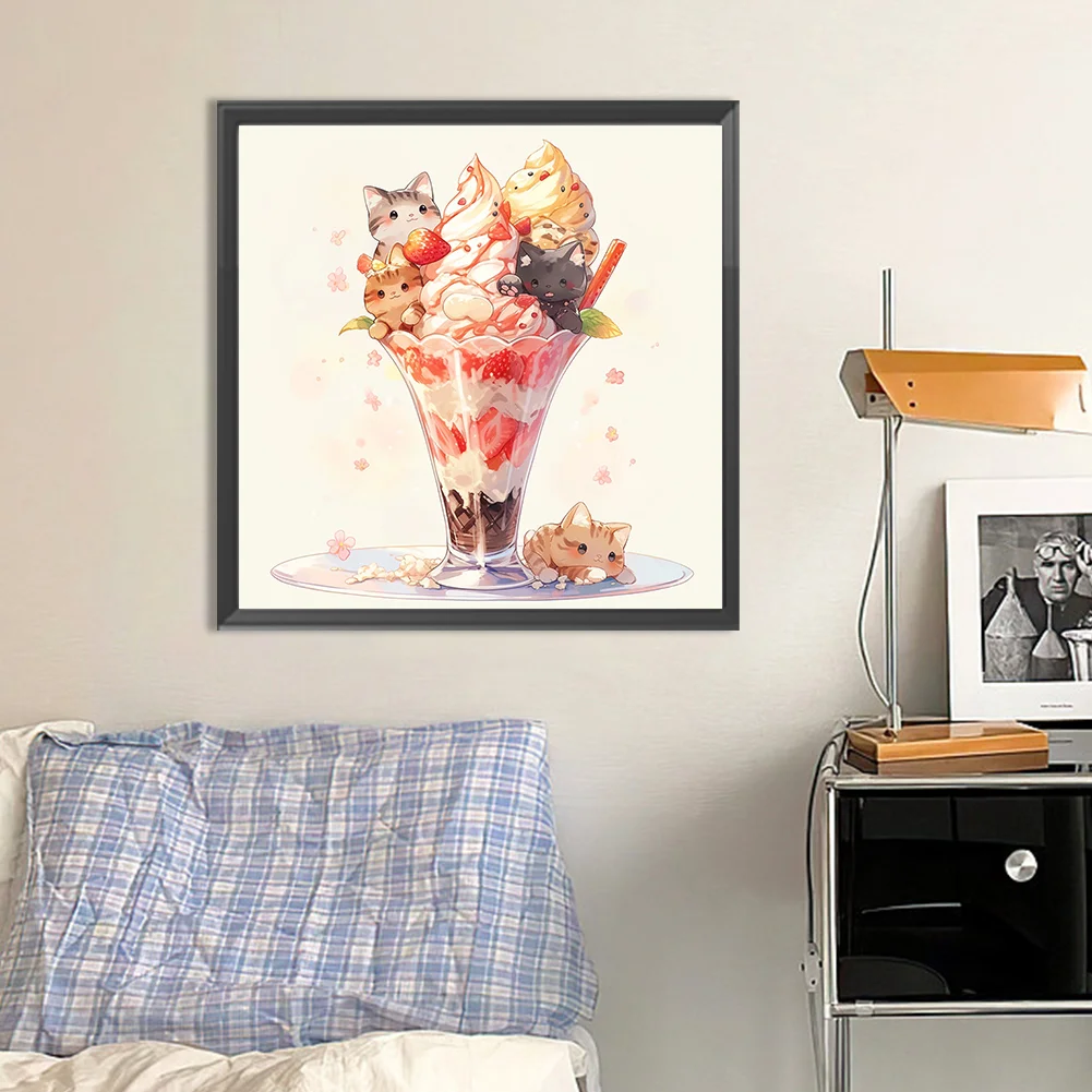 Partial AB Diamond Painting - Full Round Drill - Ice Cream Kitten(Canvas|45*45cm)
