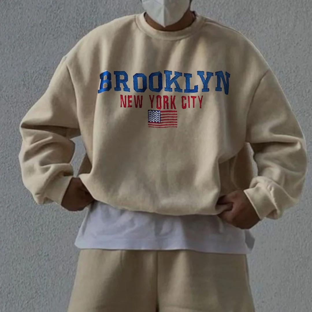 Retro Men's American Brooklyn Casual Crew Neck Sweater