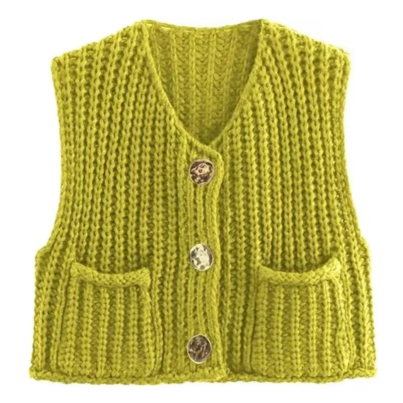 Nigikala Nigikala 2025 Spring And Autumn 2025 New Women's Pocket Sleeveless Short Knitted Cardigan Vest
