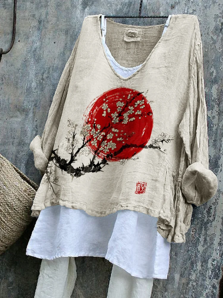 Wearshes Plum Blossom Sunrise Japanese Art Flowy Tunic