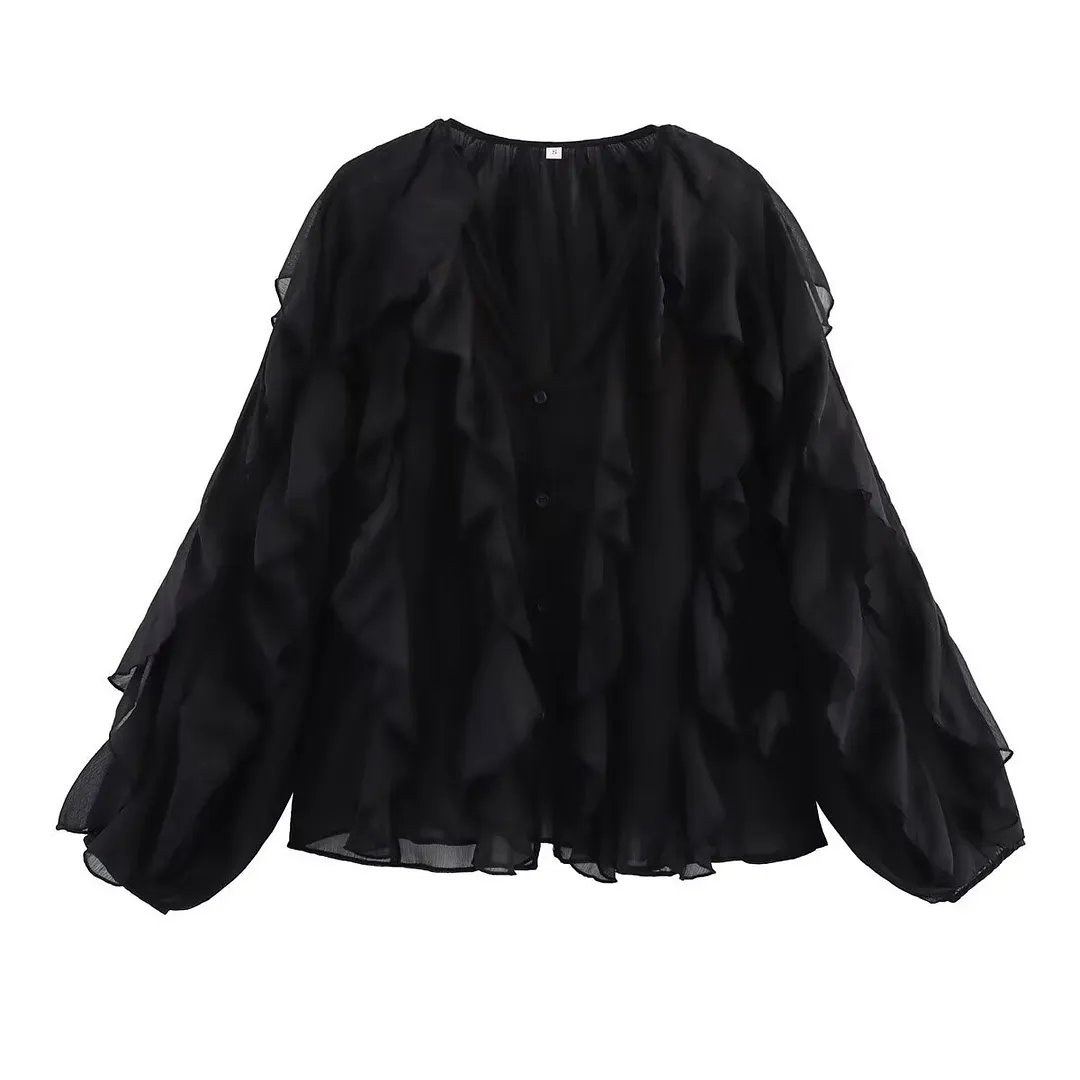 Nigikala Nigikala Women's Dress 2025 New Fashion Design Feel-Sensitive Leaf Folded V-Neck Shirt B88827