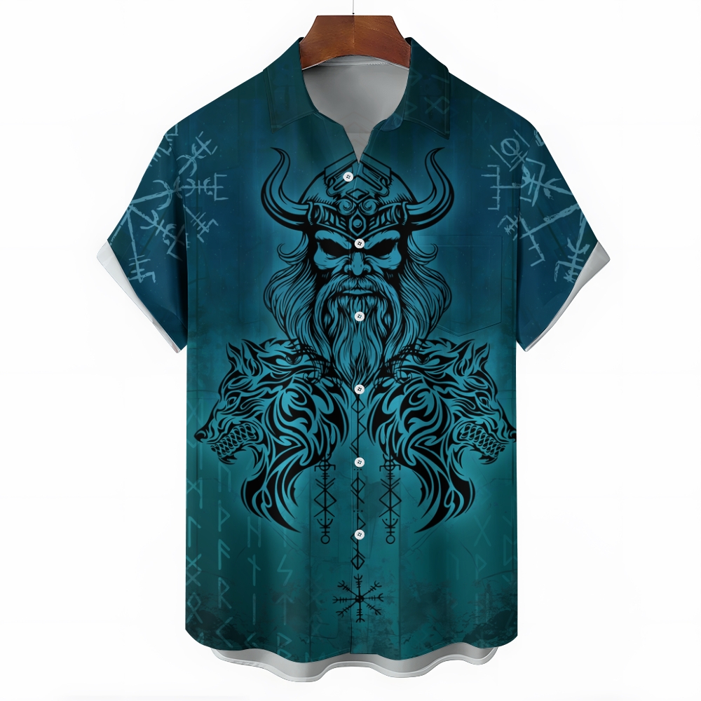 Norse War God and Mystical Runes Hawaiian Shirt