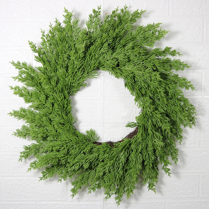 Meimei Christmas Green Pine Needle Garland 50CM20 Inch Christmas Garland Natural Rattan Ring Holiday Front Door Decoration Wall Decoration
