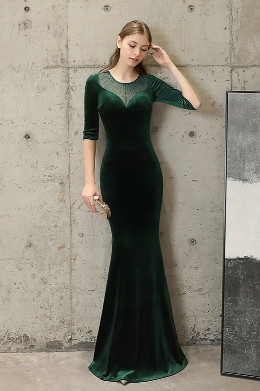 Elegant Velvet Half Sleeve Long Prom Dress Mermaid Online - lulusllly