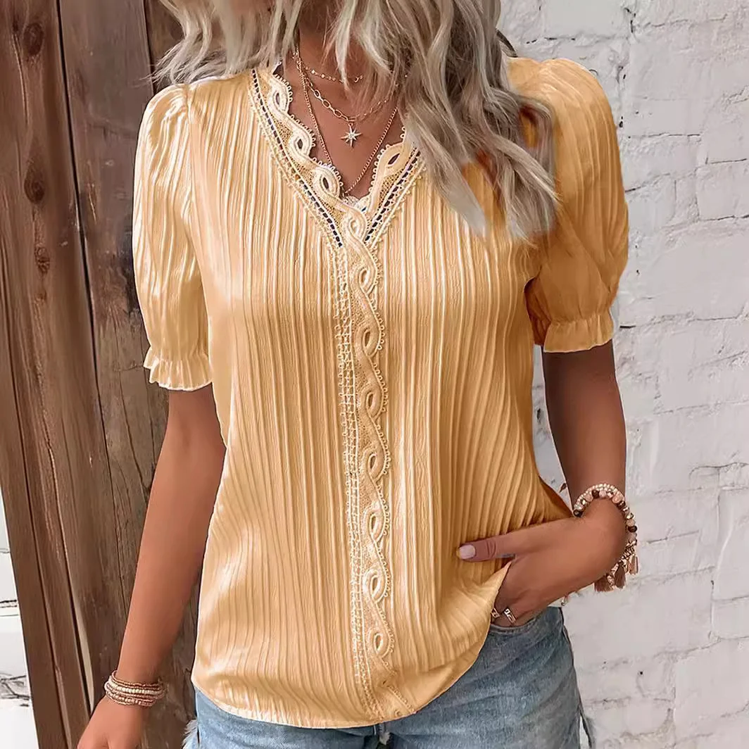 Nigikala Nigikala Summer New Holiday Fashion Hollow Short-Sleeved Women's Shirt