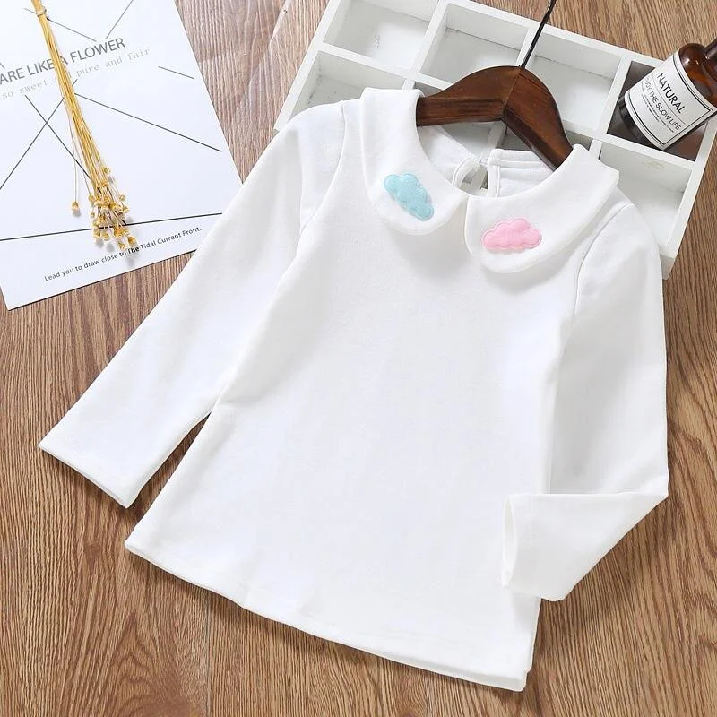Cute White Girls'Long Sleeve Children's T-shirt Bottoming Shirt Children Spring and Summer Autumn Long Sleeves T-shirt School