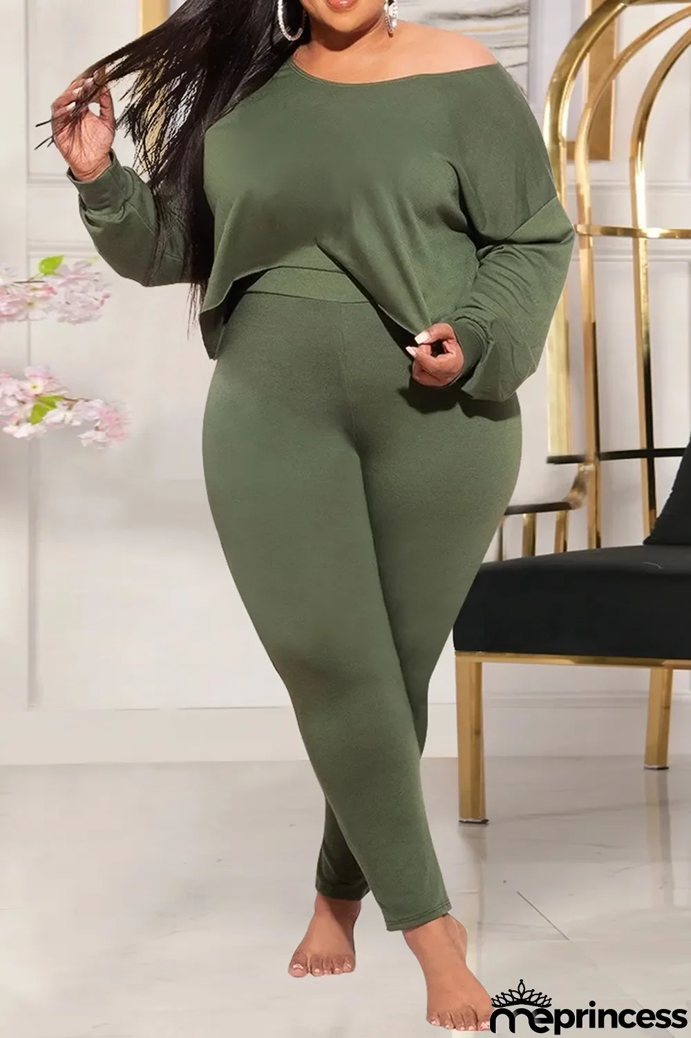 Grey Casual Solid Split Joint O Neck Plus Size Two Pieces