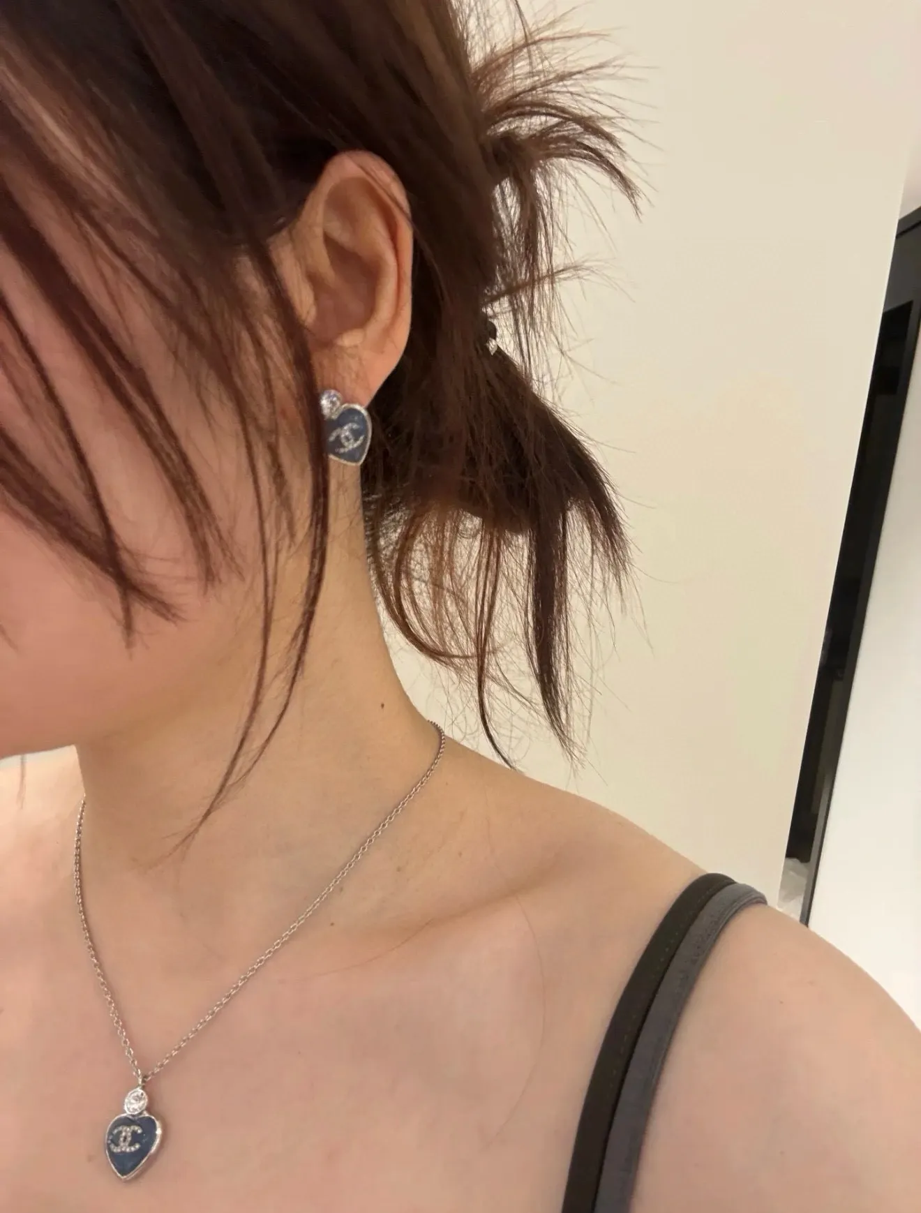 Chanel Blue Love Heart Necklace and Earrings