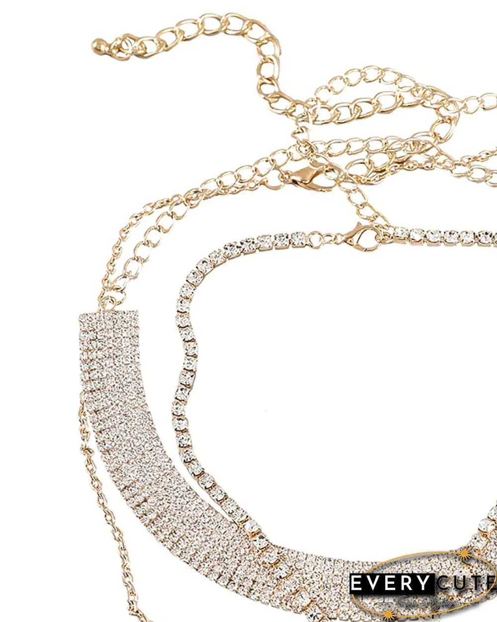 3PCS Heart Shaped Rhinestone & Cross Pattern Studded Layered Necklace