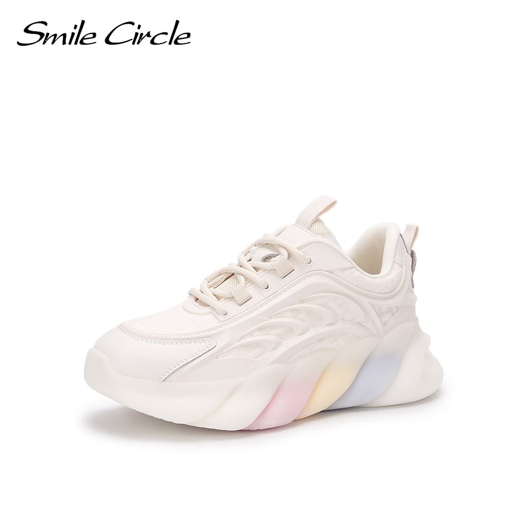 Smile Circle Women Sneakers Flat Platform Shoes Spring fashion Lace-up Breathable mesh Thick bottom Chunky Sneakers Ladies Shoes