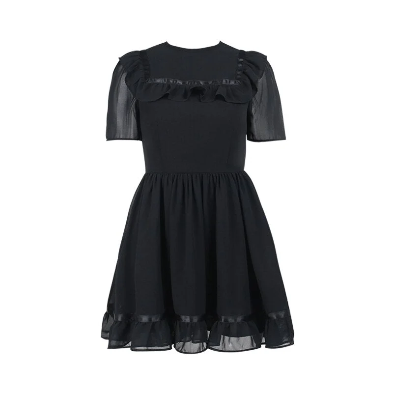 E-girl Harajuku Grunge Mall Goth Black Chiffon Dresses Y2K Kawaii Ruffles Mini Dress For Women Vestidos Gothic Emo Alt Clothes