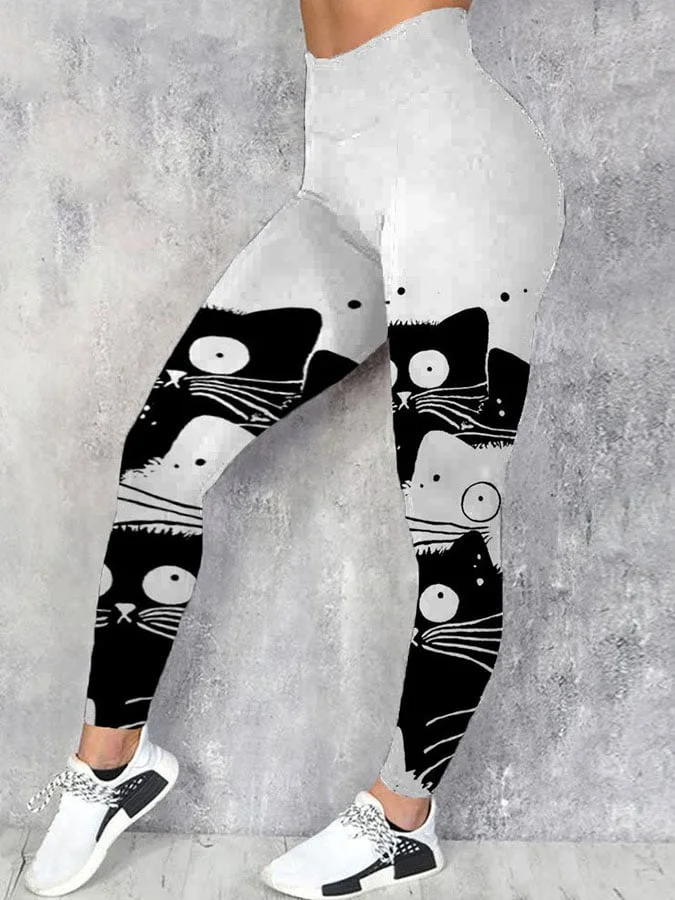 Fashion Cat Print Long Leggings