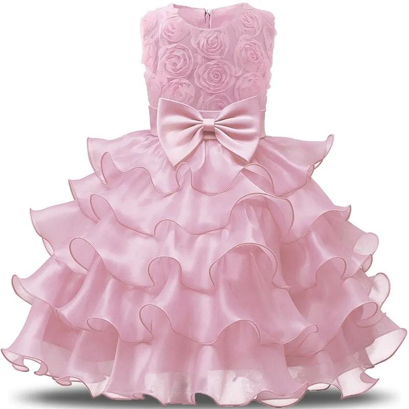 Girls Princess Dress Kids Elegant Wedding Tutu Prom Dresses Children Tulle Flare Sleeve Communion Party Formal Evening Clothes