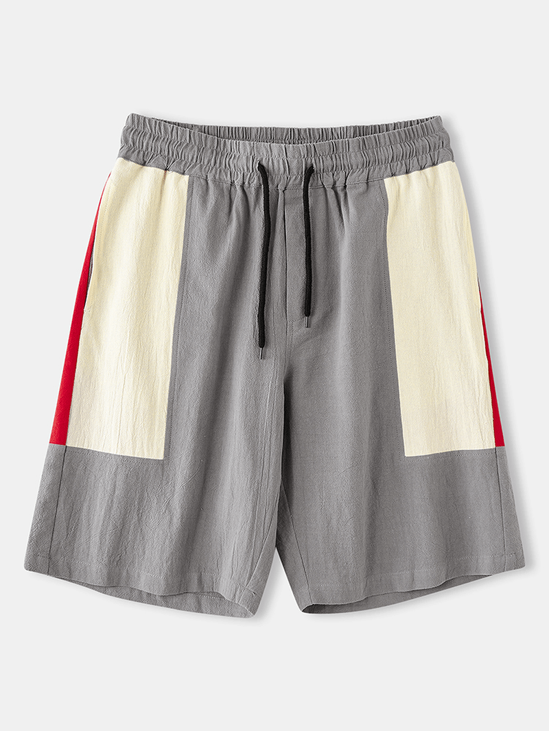 Mens 100% Cotton Patchwork Elastic Waist Multiple Colors Shorts