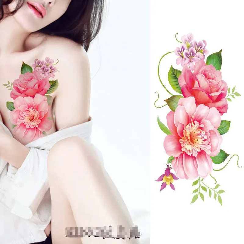 2017 Waterproof temporary tattoos stickers sexy romantic dark rose flowers henna fake body art flash tattoo sleeve