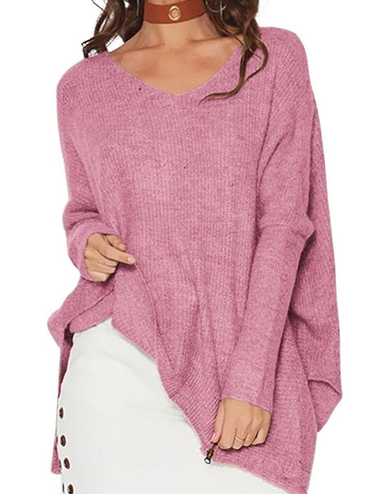 Pink Casual Loose Zipper Sweater