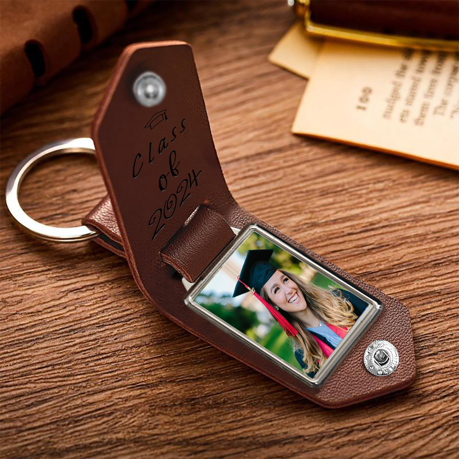 Class of 2024 - Personalised Graduation Leather Keychain Custom Name & Photo Keychain Graduation Gift for Him/Her-Jessemade AU
