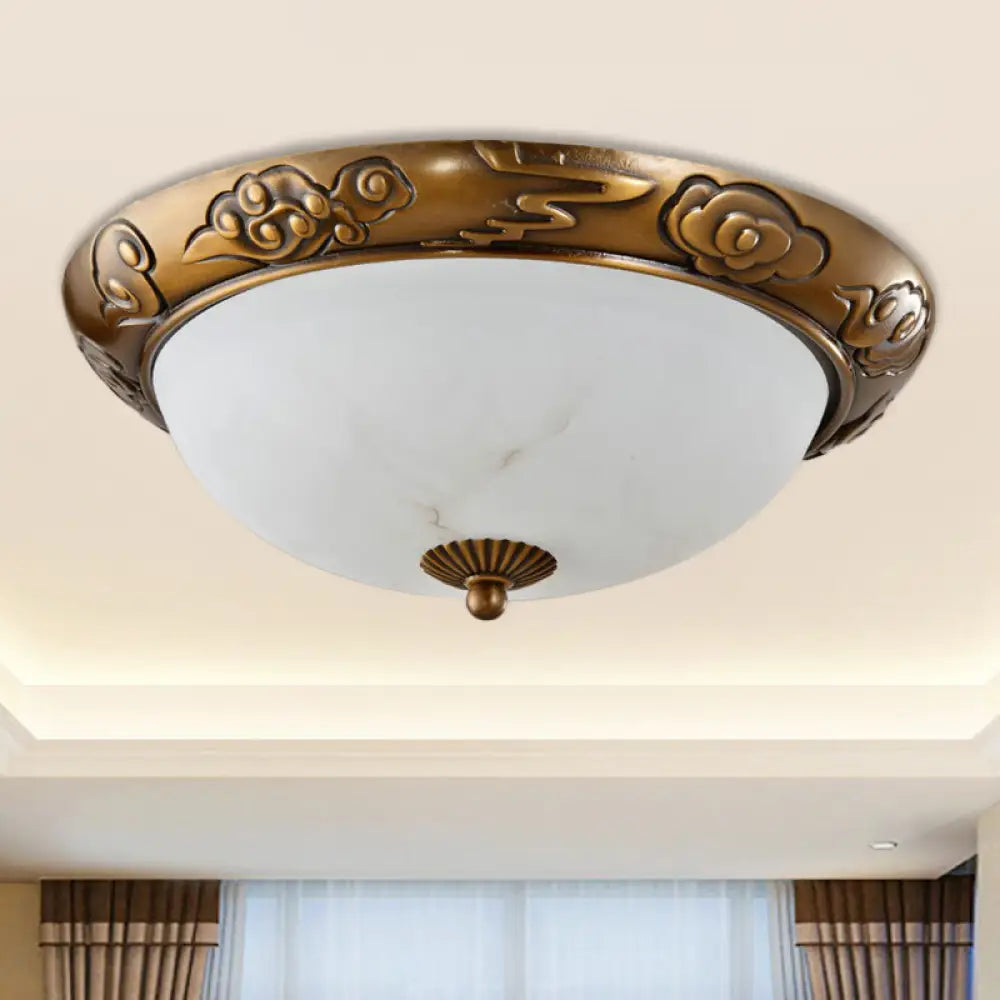 Brass Led Flush Lighting Traditional Milk White Glass Dome Shade Mount Lamp - 12&rsquo;/16&rsquo;/19.5&rsquo;