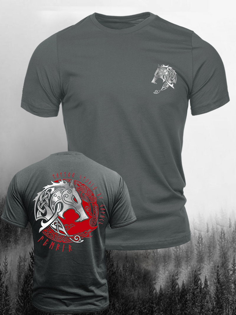 Men's Viking Totem Fenrir Print Casual Short Sleeve T-shirt