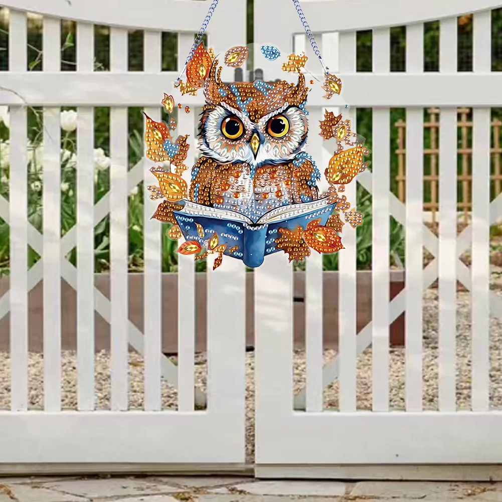 DIY Autumn Owl Special Shape Diamond Painting Hanging Pendant