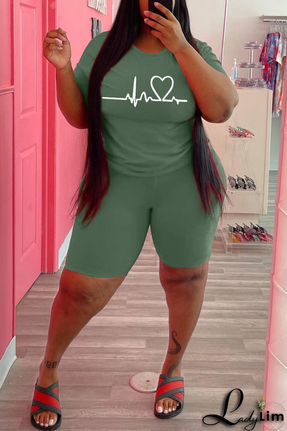 Black Fashion Casual Print Basic O Neck Plus Size Two Pieces