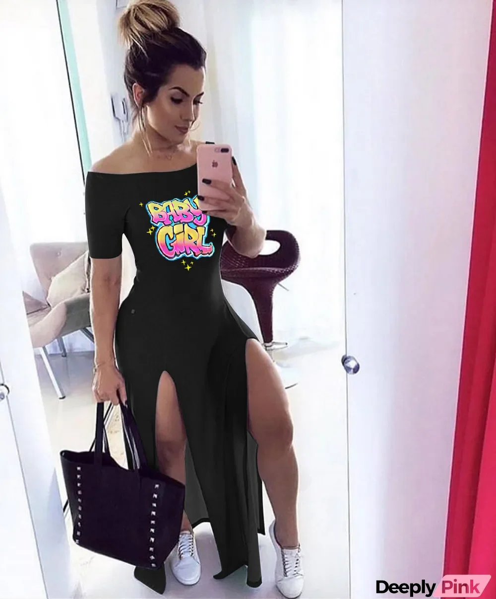 Sexy One Shoulder Letter Printed Split Dress