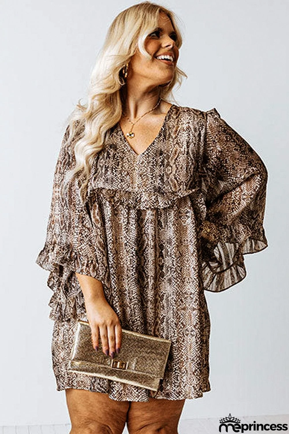 Snake Print Crinkle Plus Size Dress