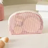 3Pcs Makeup Bag PVC Travel Storage Bag Large Capacity Zipper Mesh Bag (Pink)