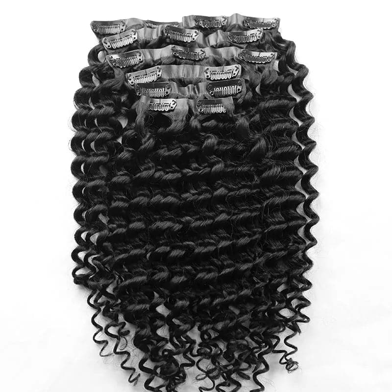 Deep Wave Seamless PU Clip In Human Hair Extensions Natural Color Full Head High Quality Hair Bundles