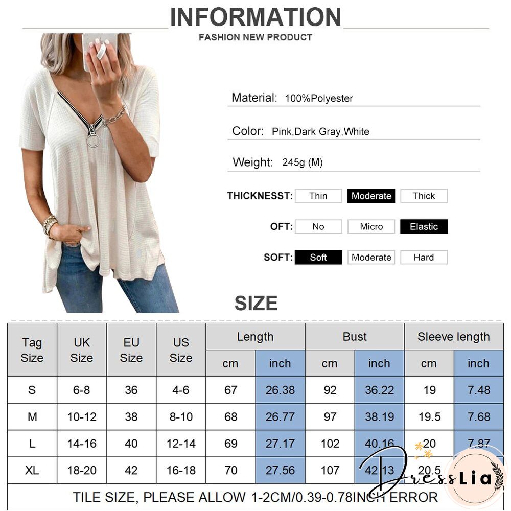 Summer Hollow Out Short Sleeve T-Shirts Women Sexy Zipper V-Neck Casual Ladies Tops Fashion Female Streetwear Blouse Tee D30