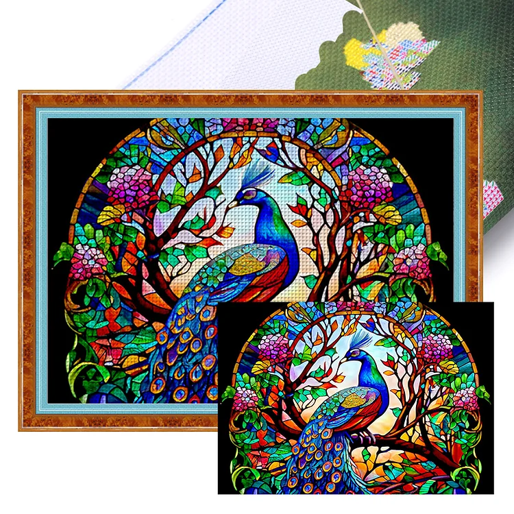Glass Art - Peacock 11CT Stamped Cross Stitch 60*45CM