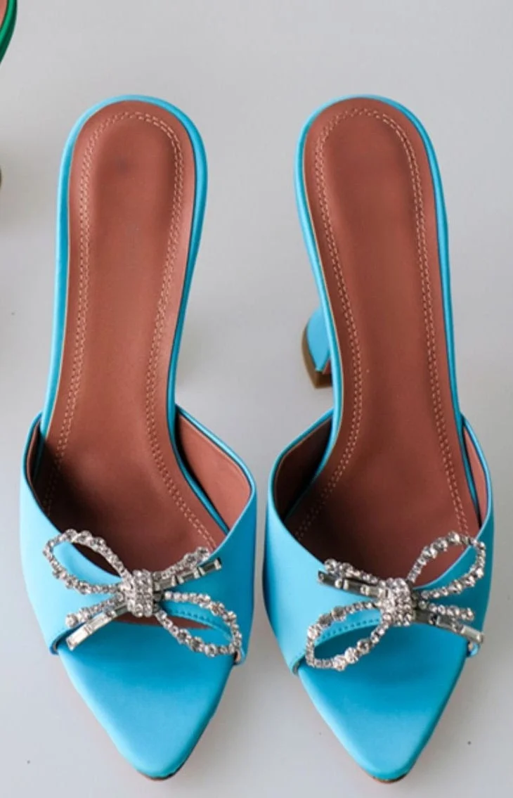 Bow Rhinestone Fish Mouth Open Toe High Heels Wine Cup Heel Mid Heel Sandal Slippers Women