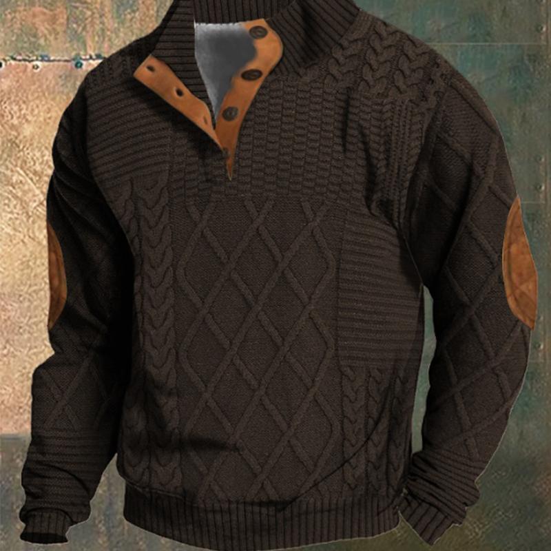Men's Vintage Stand Collar Pullover Argyle Sweater 46087350X