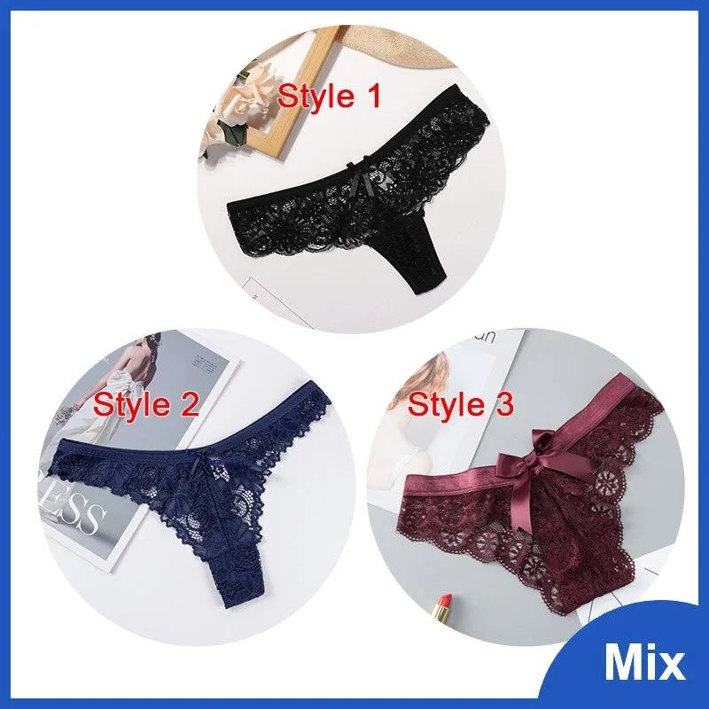 Sexy Lace String Transparent Panties Women Bow Thong Low Waist Underwear Female Fashion Hollow Out 3 Styles Mix G String