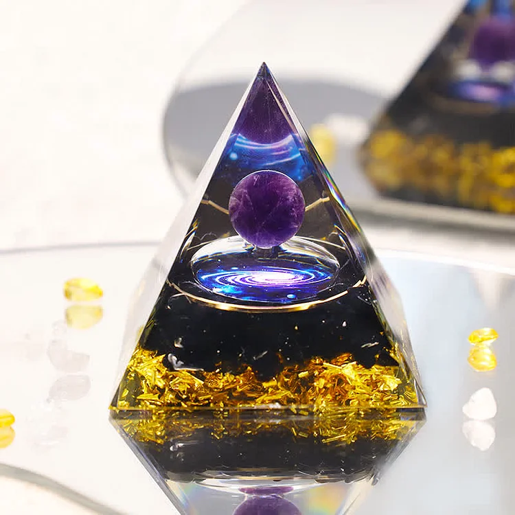 Amethyst Sphere With Obsidian Orgone Pyramid